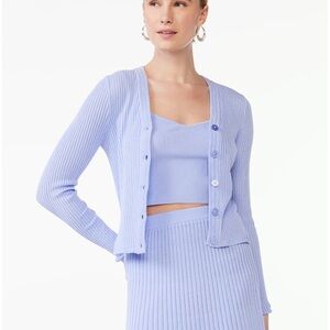 Scoop Ribbed Button Front Cardigan Baby Lavender Size S